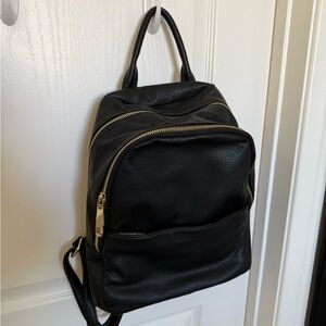 Black Pebbled Leather Backpack with Gold Hardware